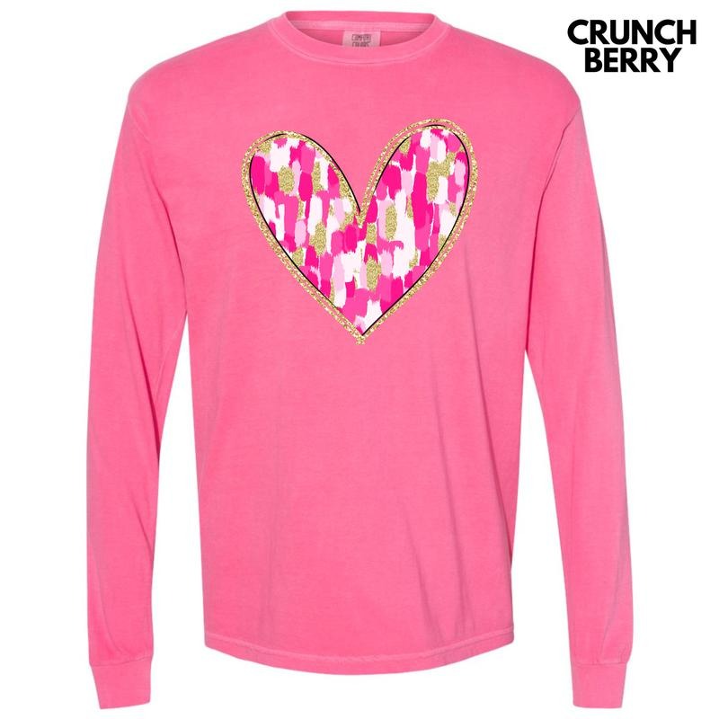 Pink Brushstroke Heart Long Sleeve Comfort Colors T-Shirt 'NLB' Hoodie, Sweatshirt | InkThreadWorks.com