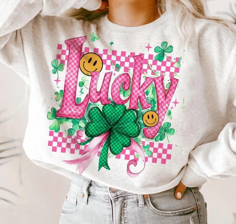 Pink Checkered Lucky DTF Transfers - THIS IS NOT A SHIRT Hoodie, Sweatshirt | InkThreadWorks.com