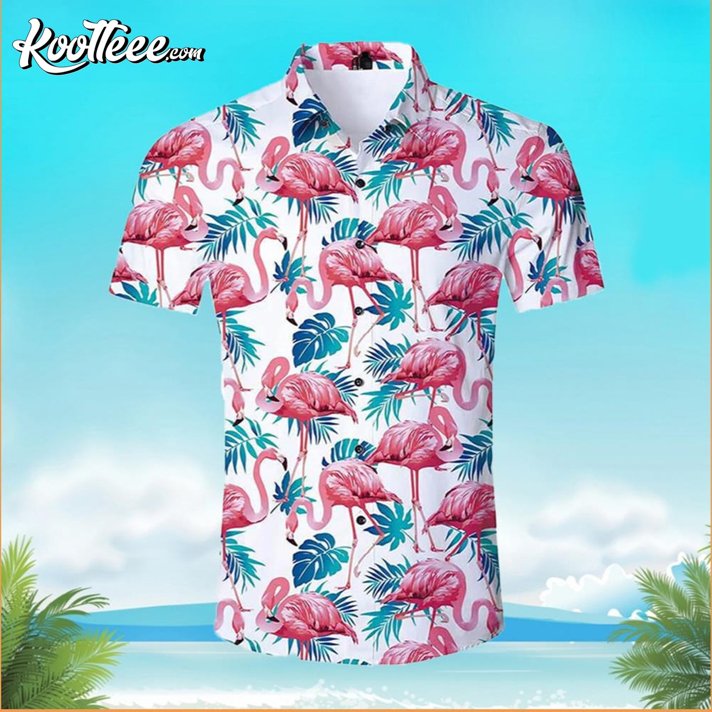 Pink Flamingo With Palm Leaf Hawaiian Shirt