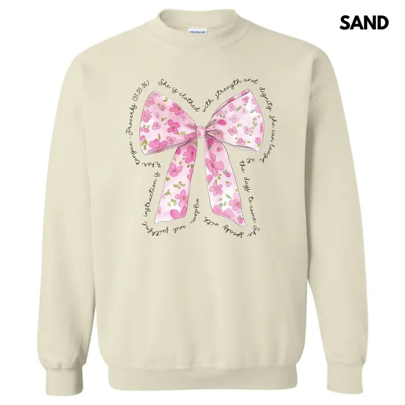 Pink Floral Proverbs Bow Sweatshirt 'NLB' T-Shirts, Hoodie | InkThreadWorks.com