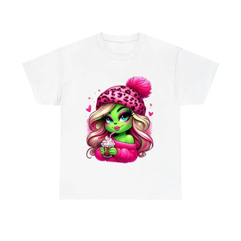 Pink Heart Grin Lady Christmas Shirt, Christmas Cute Tee Hoodie, Sweatshirt | InkThreadWorks.com