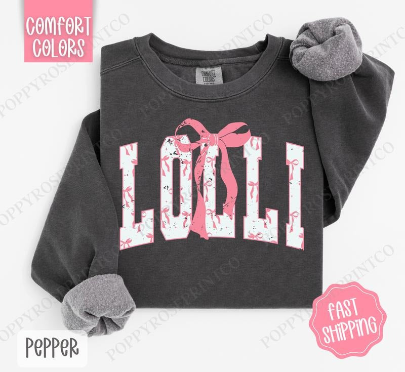 Pink Lolli Bow Comfort Colors Sweatshirt, Women's Crewneck, Cute Women's Sweater T-Shirts, Hoodie | InkThreadWorks.com