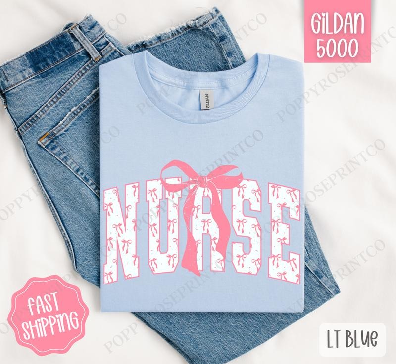 Pink Nurse Bow Shirt Gildan, Women's Tee, Cute Women's Tshirt Plus Sizes Hoodie, Sweatshirt | InkThreadWorks.com