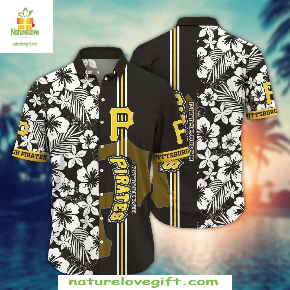 Pittsburgh Pirates Hawaiian Shirt MLB Baseball Hibiscus Monochrome Apparel