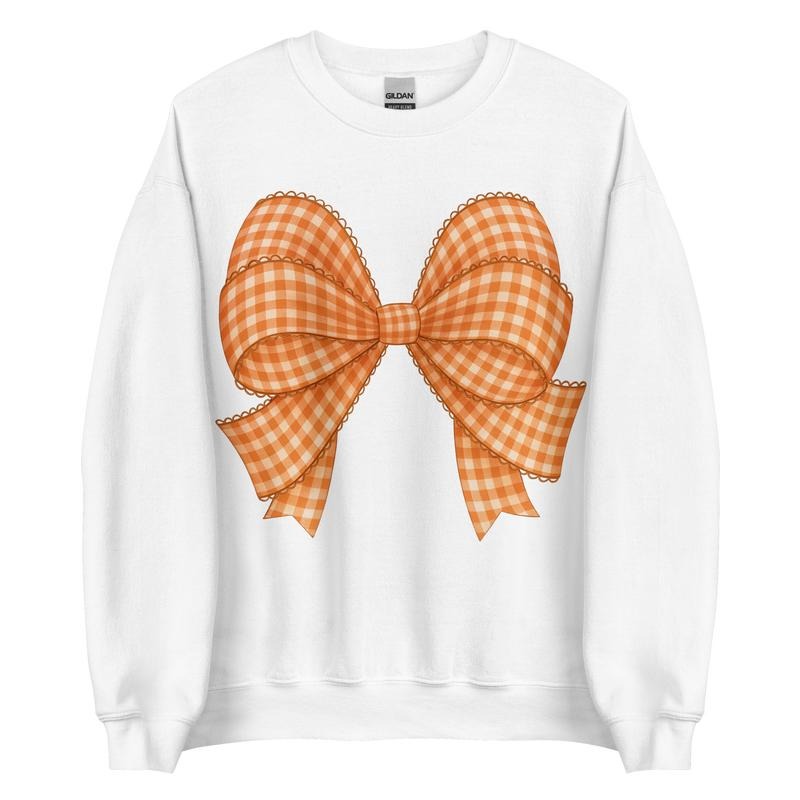 Plaid Fall Bow Sweatshirt ~ Autumn Unisex Apparel Relaxed Fit Printed In The USA Clothing Womenswear Casual Comfort...