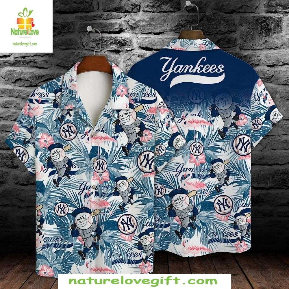 New York Yankees Hawaiian Shirt Cartoon Mascots Flamingos Baseball Apparel