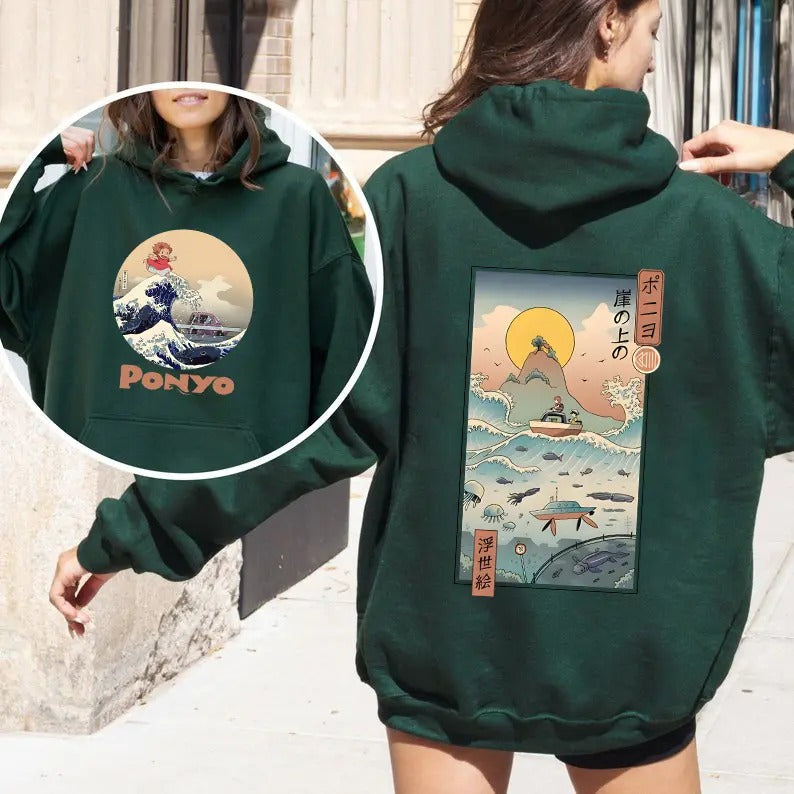 Ponyo 2 Sided Hoodie, Ponyo Sweater, Ghibli Studio Sweatshirt, Ghibli Ponyo Shirt, Ghibli Studio Shirt, Hayao Miyazaki, Sosuke, Trendy Ghibli Sweater, Totoro Sweater, Anime Sweatshirt, Spirited Away