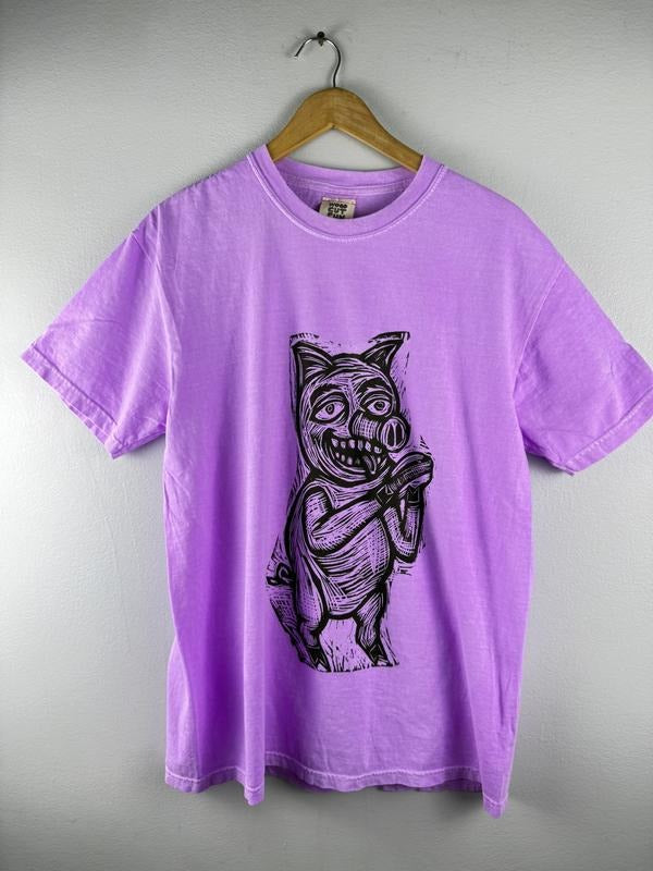 Porkchop T Hoggslop Woodblock Hand-Printed T-Shirt Cotton Menswear Casual Graphics