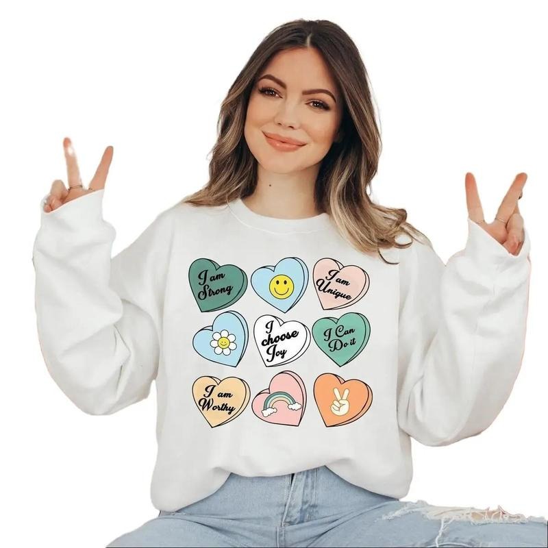 Positive Affirmations Sweatshirt, Teacher Valentine Sweatshirt for Women T-Shirts, Hoodie | InkThreadWorks.com