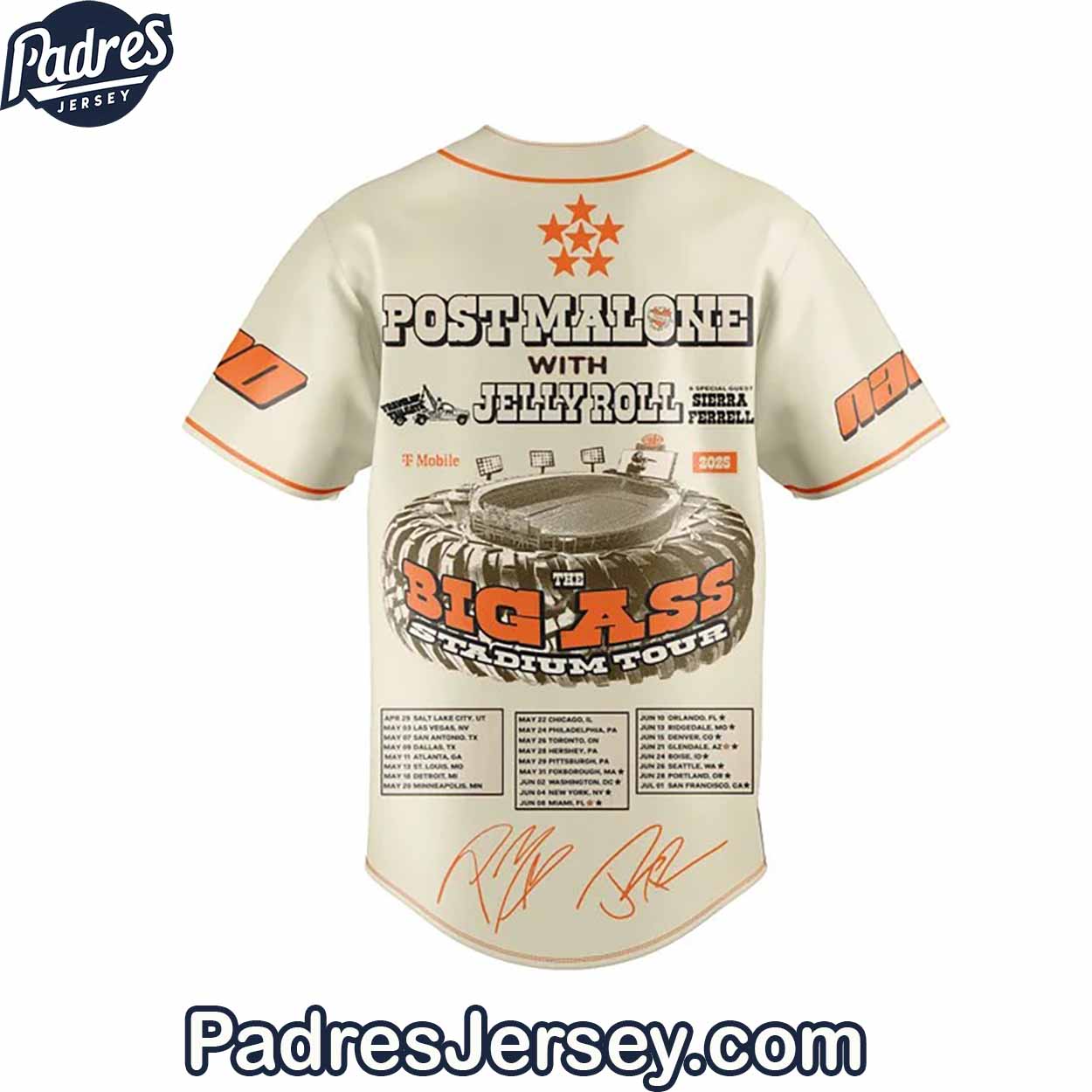 Post Malone With Jelly Roll The Big Ass Stadium Tour Baseball Jersey Outfit - Padres Jersey Oasis: Elevate Your Baseball Style Game