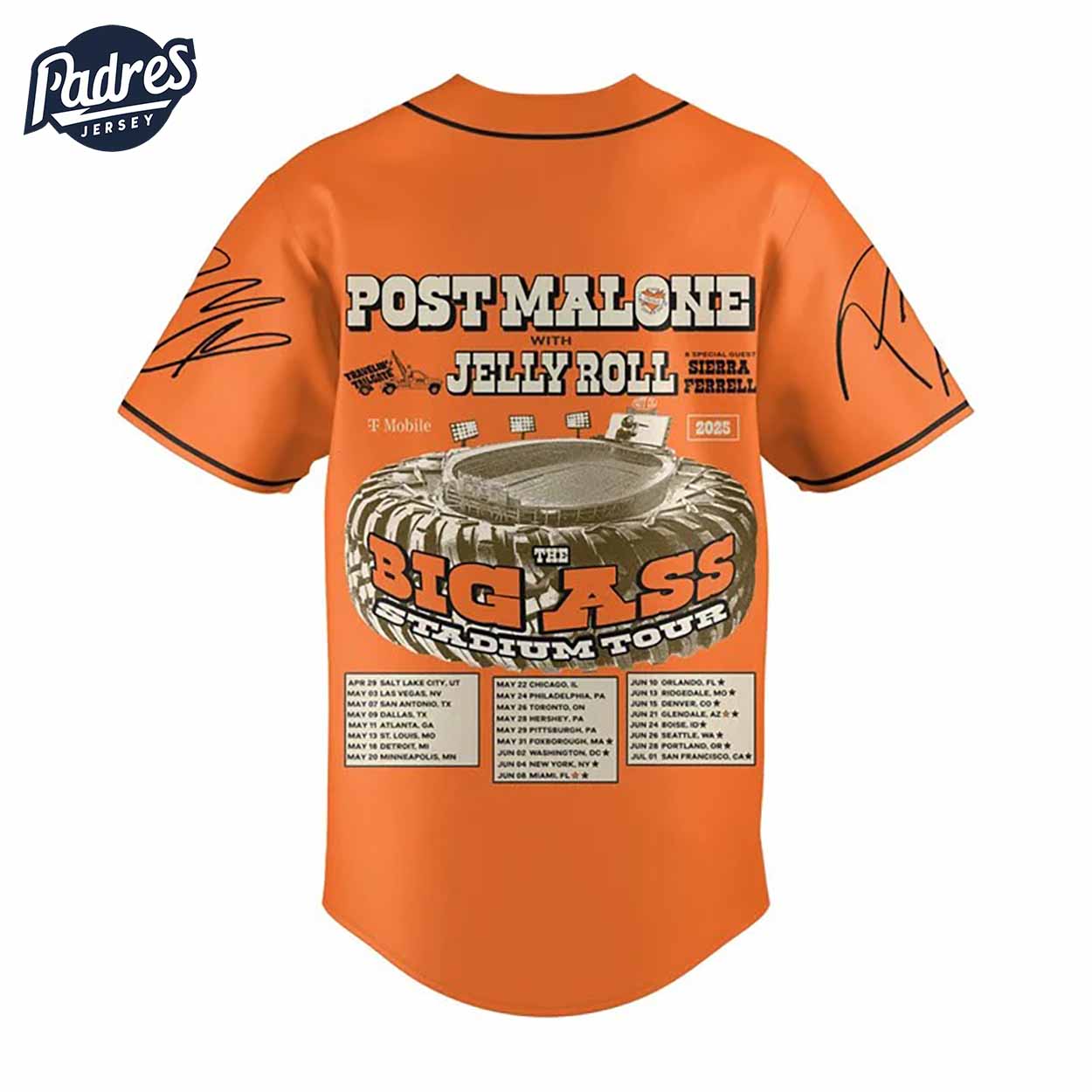 Post Malone With Jelly Roll Tour 2025 Baseball Jersey Outfit - Padres Jersey Oasis: Elevate Your Baseball Style Game