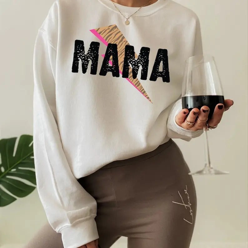 Premium Mama Lightning Bolt Shirt, Leopard Mama Sweatshirt, Cute Mother's Day Gifts From Daughter, Mom's Birthday Gifts,...