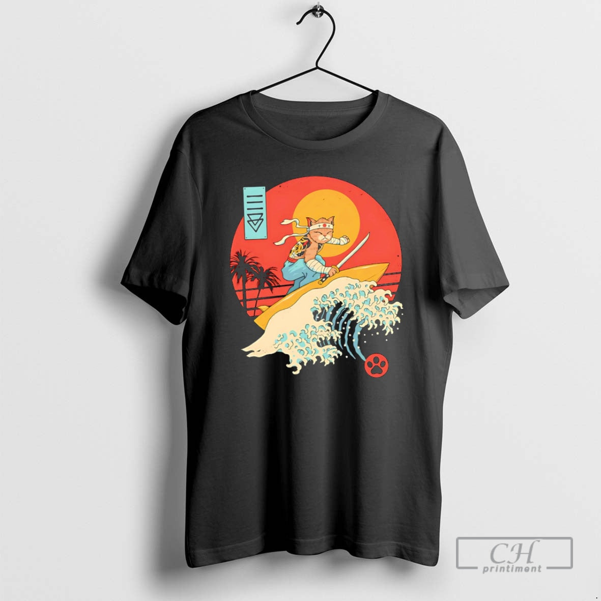 Premium Catana Cat Surf Sunset Wave Japan Shirt Sweater Hoodie, Sweatshirt | InkThreadWorks.com