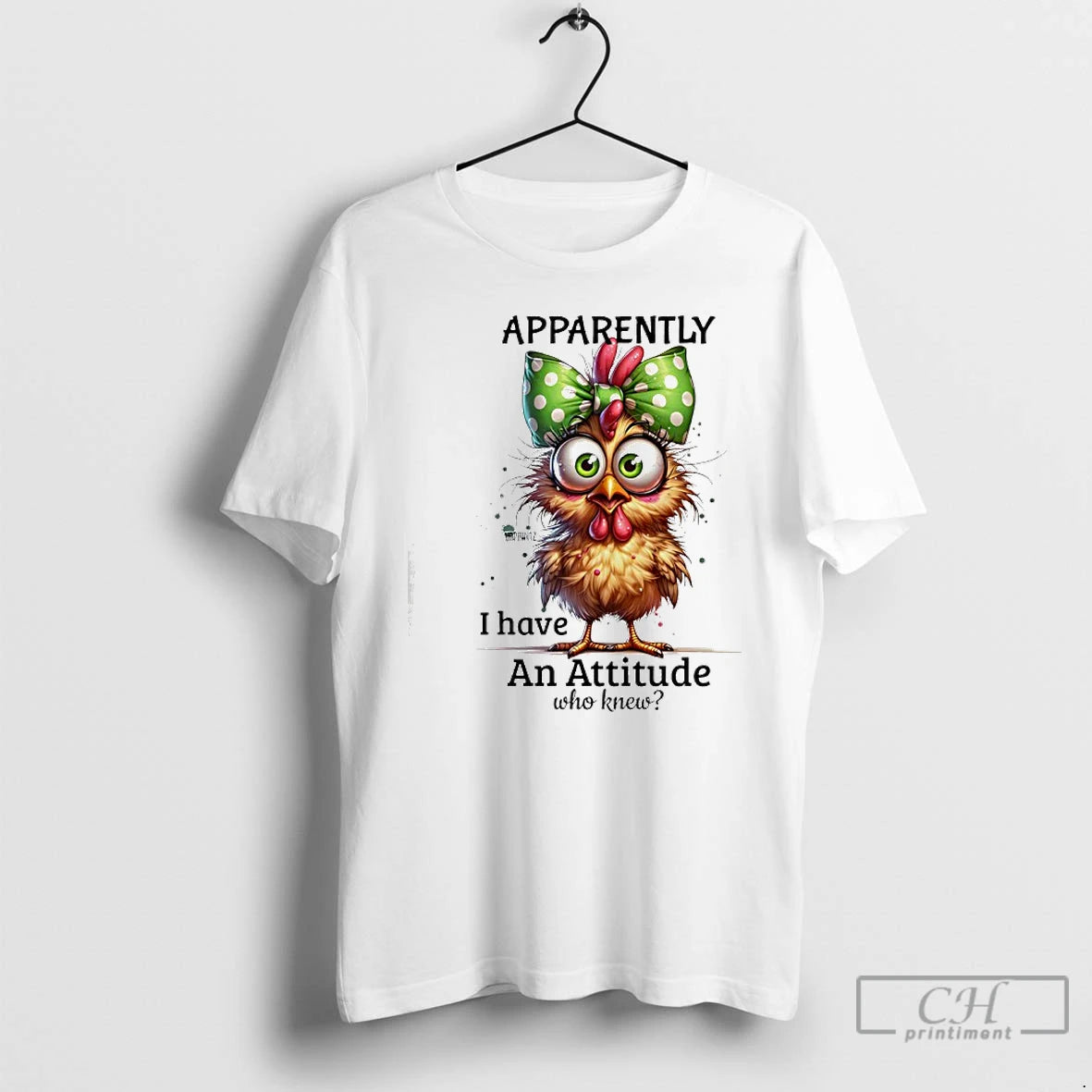 Premium Chicken Dotted Bow Apparently I Have An Attitude Who Knew T-Shirts, Hoodie, Sweatshirt | InkThreadWorks.com