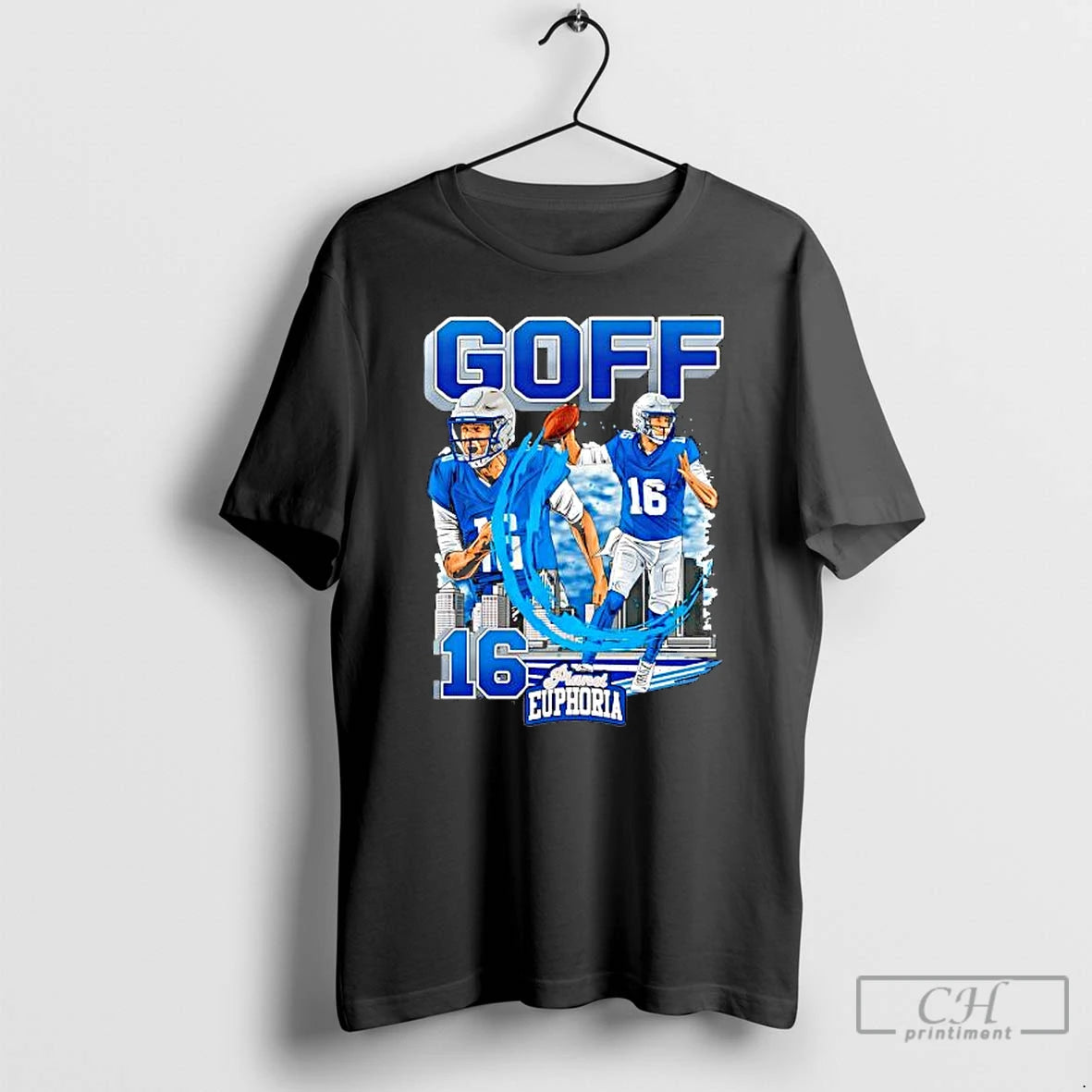 Premium Detroit Lions Jared Goff 16 Skyline Graphic T-Shirts, Hoodie, Sweatshirt | InkThreadWorks.com