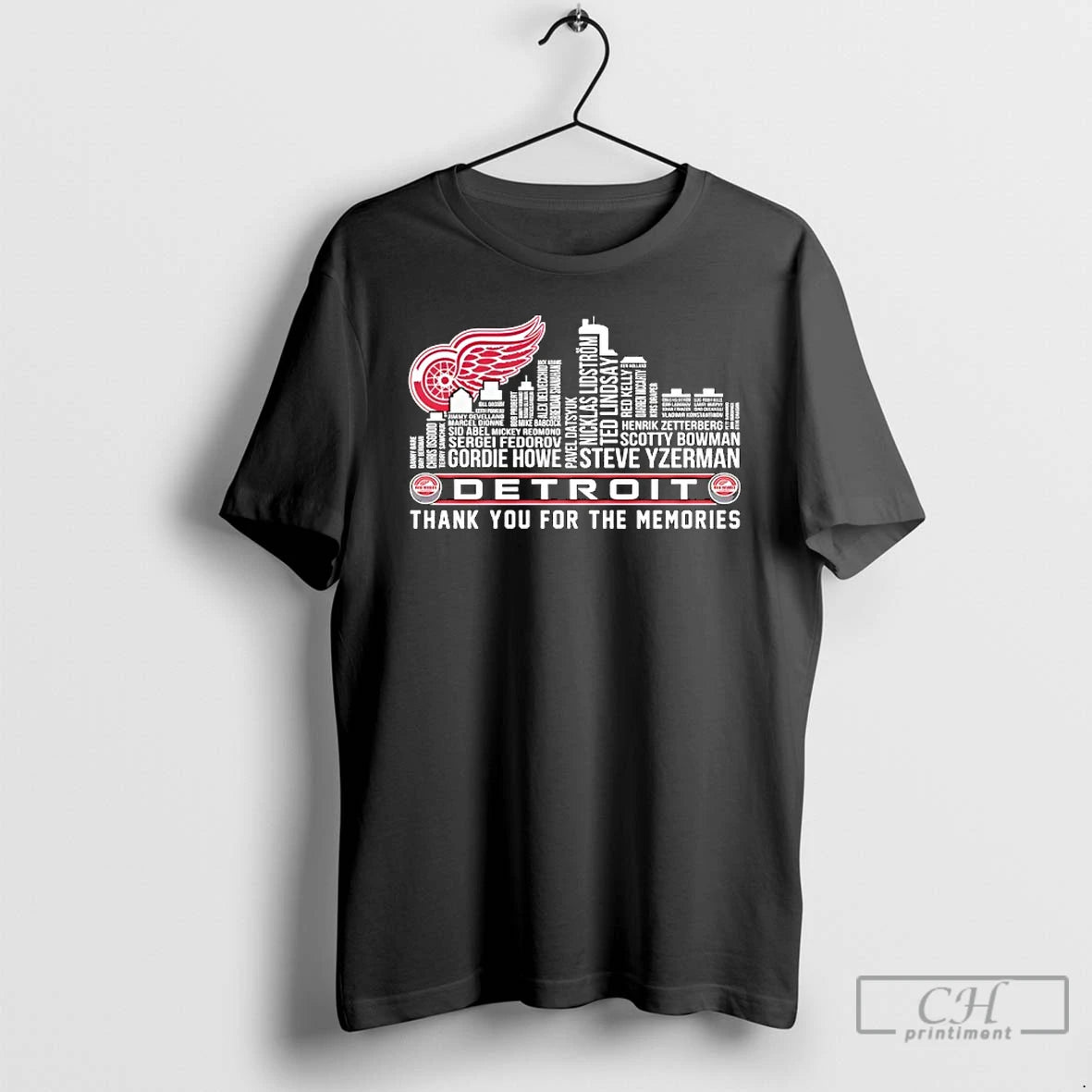Premium Detroit Red Wings Name Players City Skyline Shape Thank You For The Memories T-Shirts, Hoodie, Sweatshirt