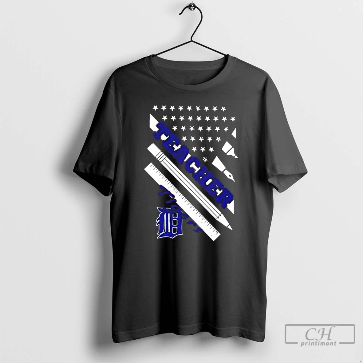 Premium Detroit Tigers Baseball X Teacher American Flag T-Shirts, Hoodie, Sweatshirt | InkThreadWorks.com
