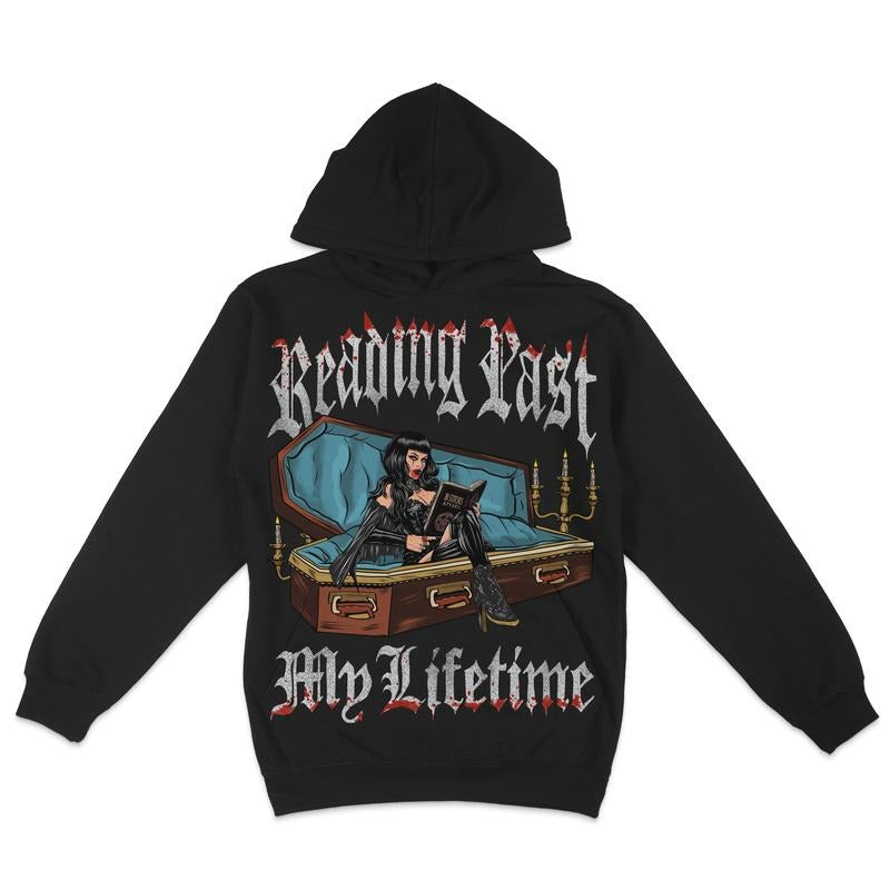 Premium Fleece Hoodie - Reading Past My Lifetime, Super Soft Hoodie, Vampire Hoodie Pull Over, Vintage Design, Booktok,...