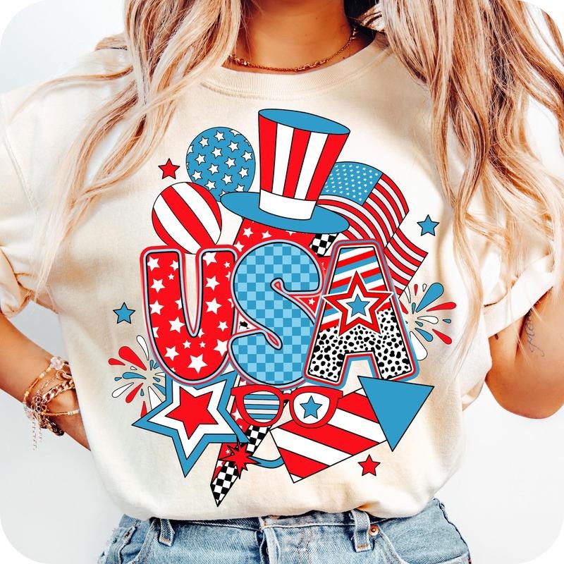 Preppy USA T-Shirt, Retro 4th of JulyShirt, USA Checkered T-Shirt, America Coquette Shirt, 1776 T-Shirt Hoodie, Sweatshirt