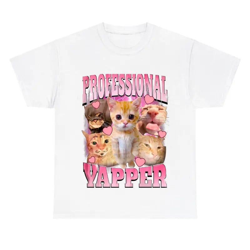 Professional Yapper White Shirt, Funny cat tee, Cute Tee