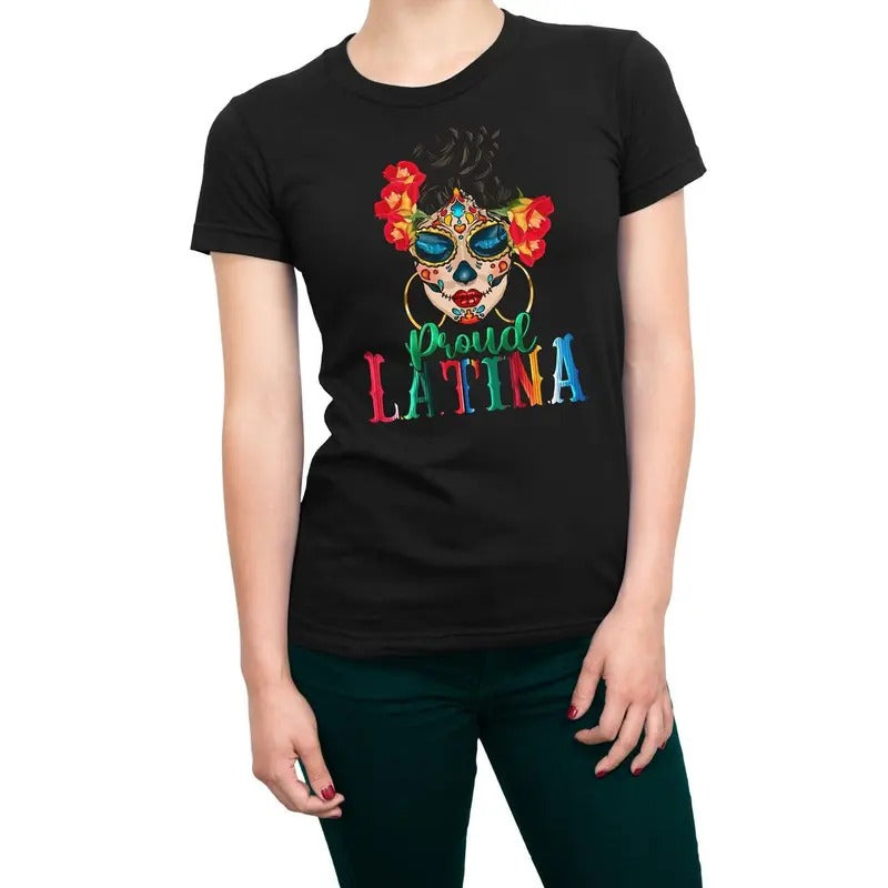 Proud Latina Women's Summer T-Shirt - Casual and Comfortable Cotton Crewneck Tee Top Hoodie, Sweatshirt | InkThreadWorks.com