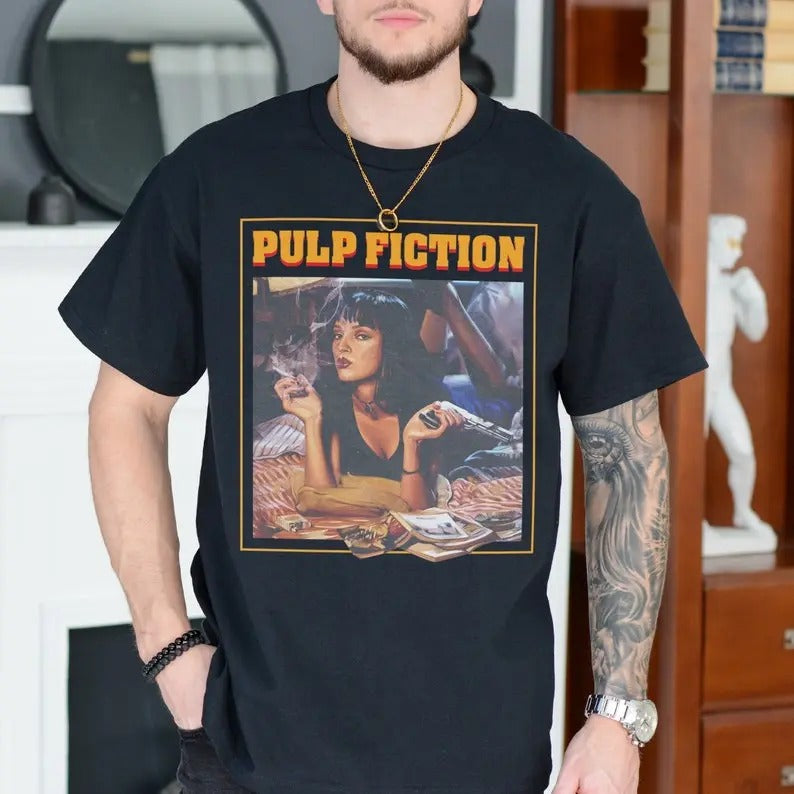 Pulp Fiction T-Shirt, Unisex Vintage Quentin Tarantino Pulp Fiction Poster Graphic Tee Shirt, Best Movies All Time Action Filmf Memorabilia