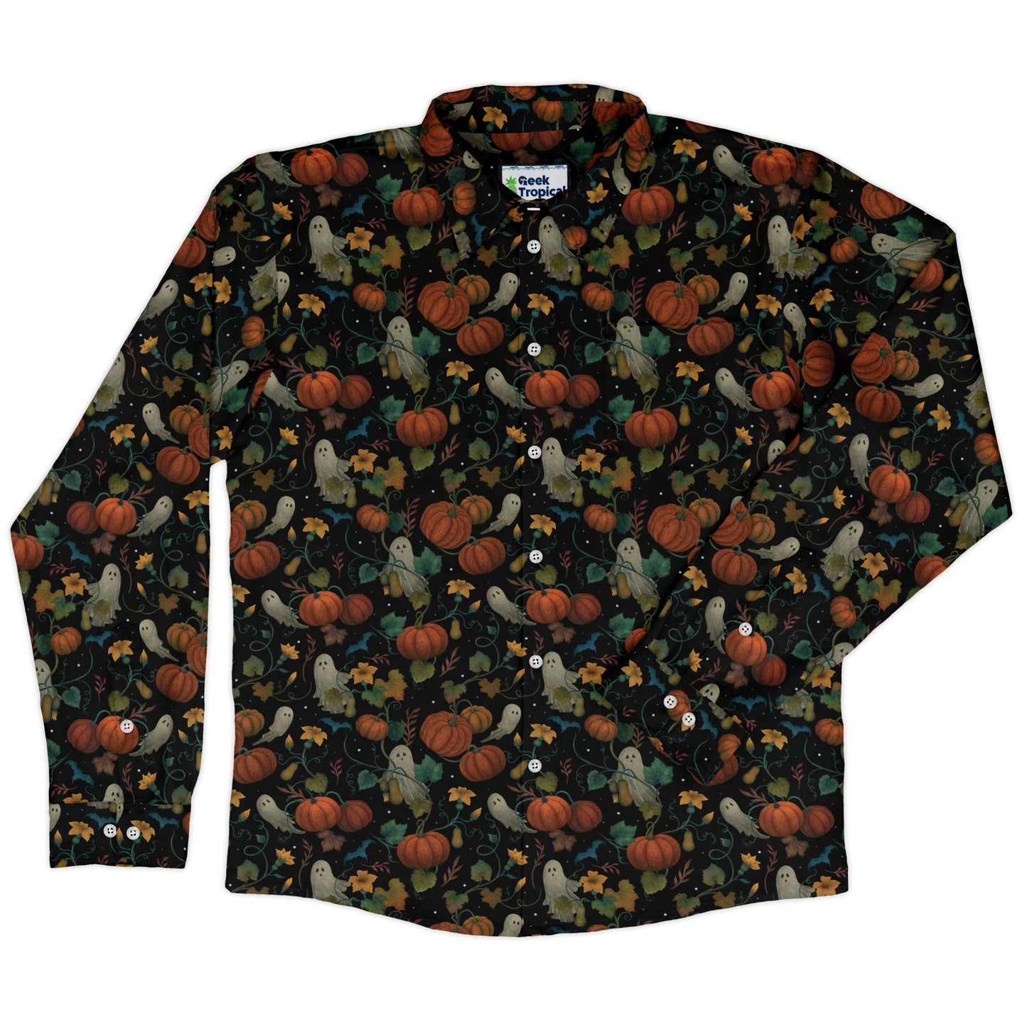 Pumpkin Ghosts Long Sleeve Button Up Shirt