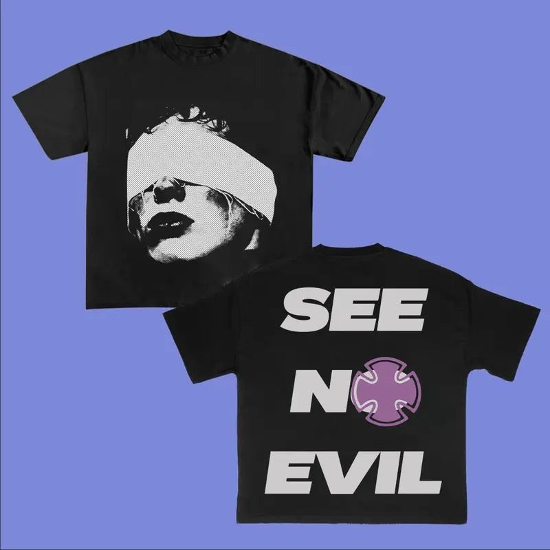 Purpoz See No Eviill Graphic Tee Hip Hop Y2k Clothing Womenswear T-Shirt Cotton Streetwear