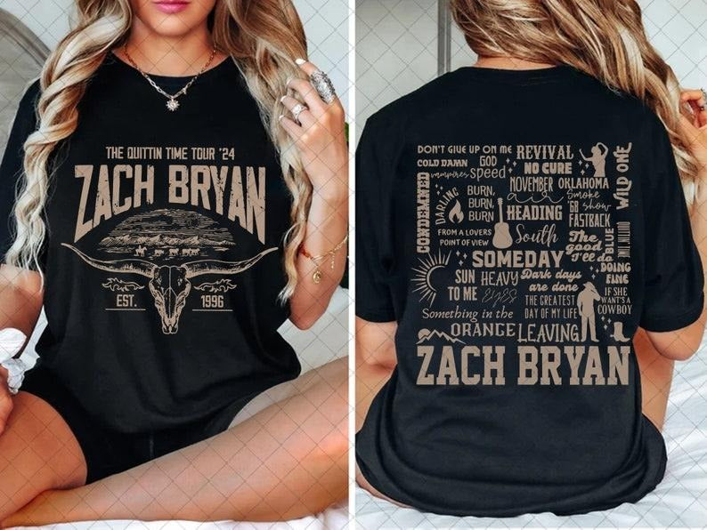 "Quittin' Time Tour Za99ch Bry11an 2024 Tour T-Shirt S-3XL, Country Music, Concert Merch, Unisex Shirt, Trending Gift For Fans"