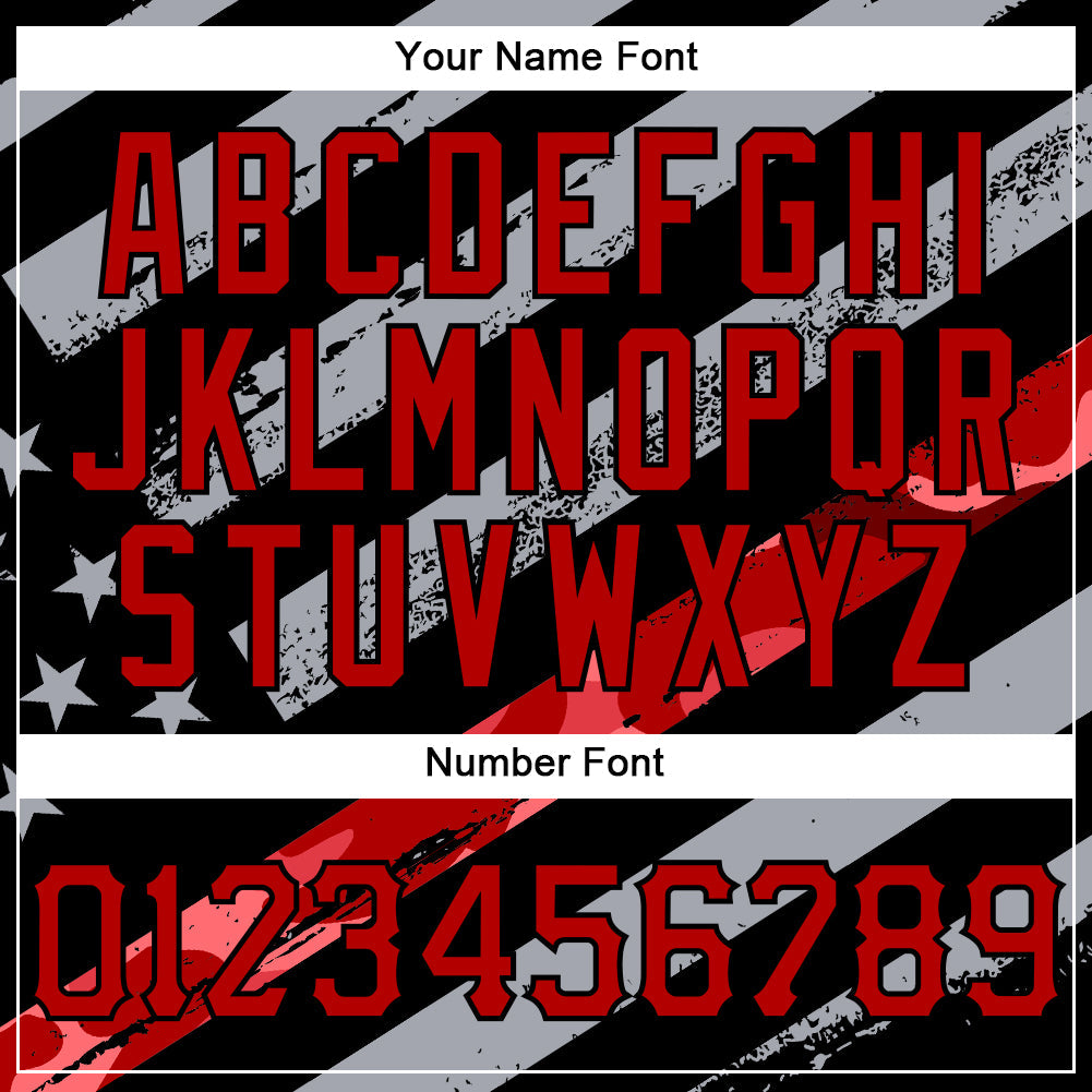 Custom Black Red American Flag Patriotic Camo Raglan Sleeves Authentic Baseball Jersey