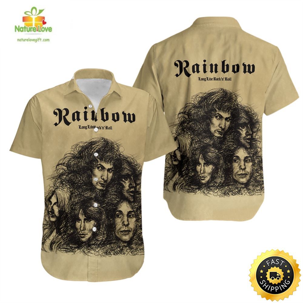 Rainbow Band Hawaiian Shirt Vintage Rock Music Aloha Top