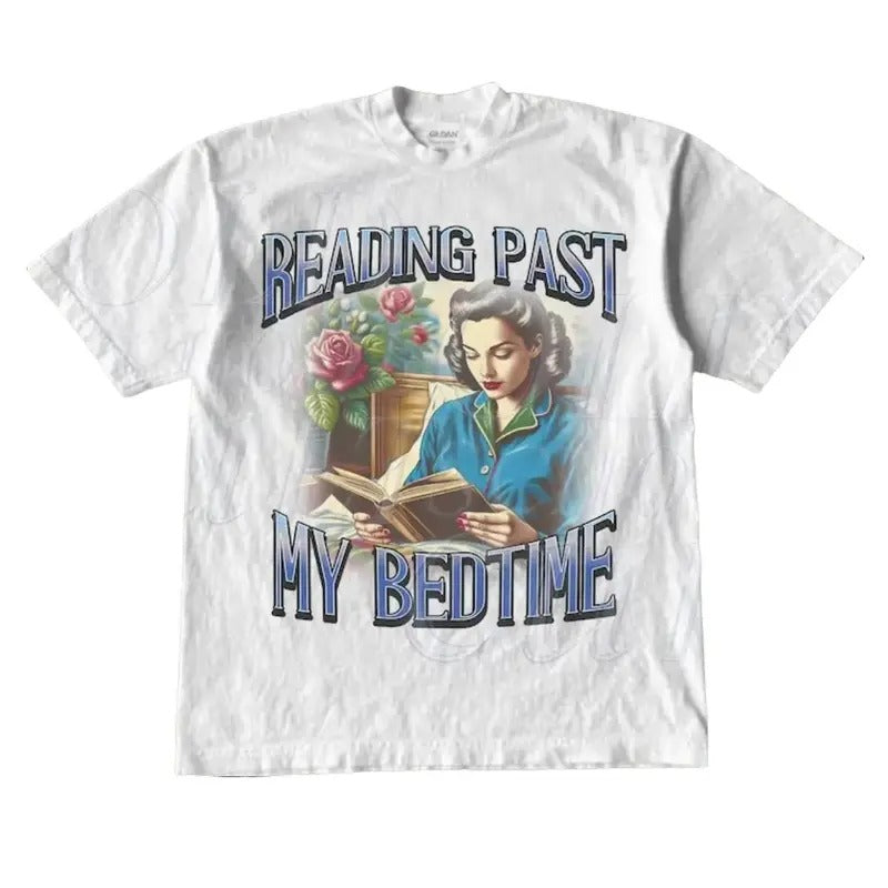 Reading Past My Bedtime Retro T-Shirt, Funny Women Book Lovers T-shirt, Reading Mom Shirts, Vintage 90s Gag Unisex Shirt,...
