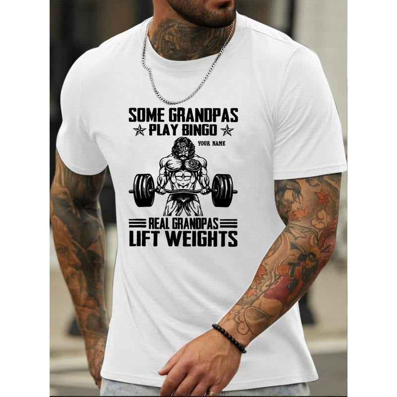Real Grandpas Lift Weights" Men's Cotton T-Shirt - Soft, Lightweight & Breathable with Muscular Grandpa Graphic, Ideal for Casual Wear & Weekend Adventures, Grandpa T Shirt Made in USA