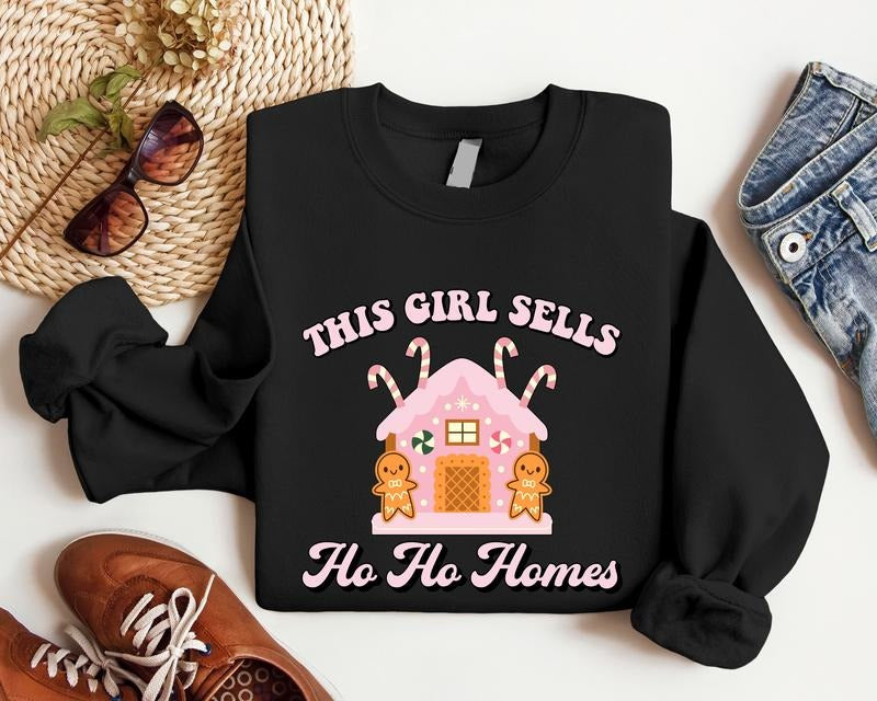 Realtor Christmas Sweatshirt, This Girl Sells Ho Homes Hoodie, Realtor Xmas Party Gift Sweater, Real Estate Christmas...