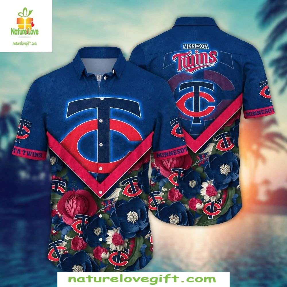 Minnesota Twins Hawaiian Shirt Red Blue Floral MLB Baseball Apparel