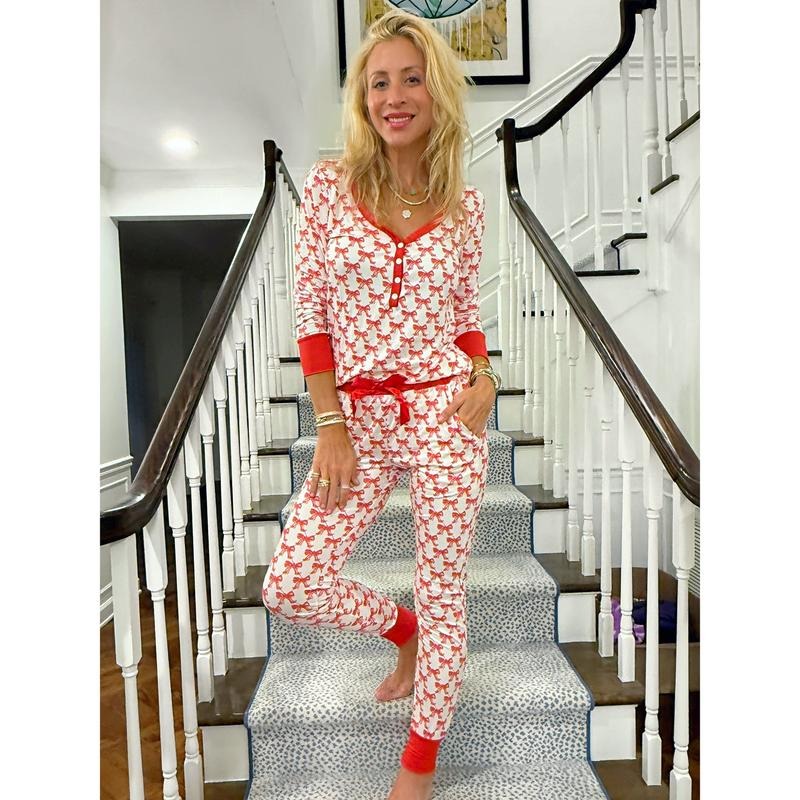 Red Bow Jogger Pajama Set T-Shirts, Hoodie, Sweatshirt | InkThreadWorks.com