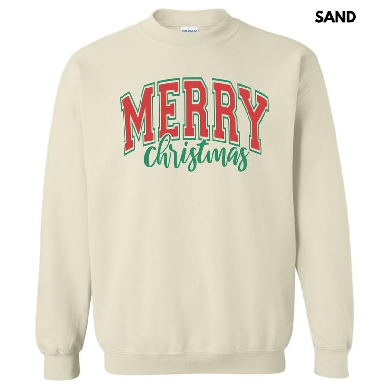 Red Cursive Varsity Merry Christmas Sweatshirt 'NLB T-Shirts, Hoodie | InkThreadWorks.com
