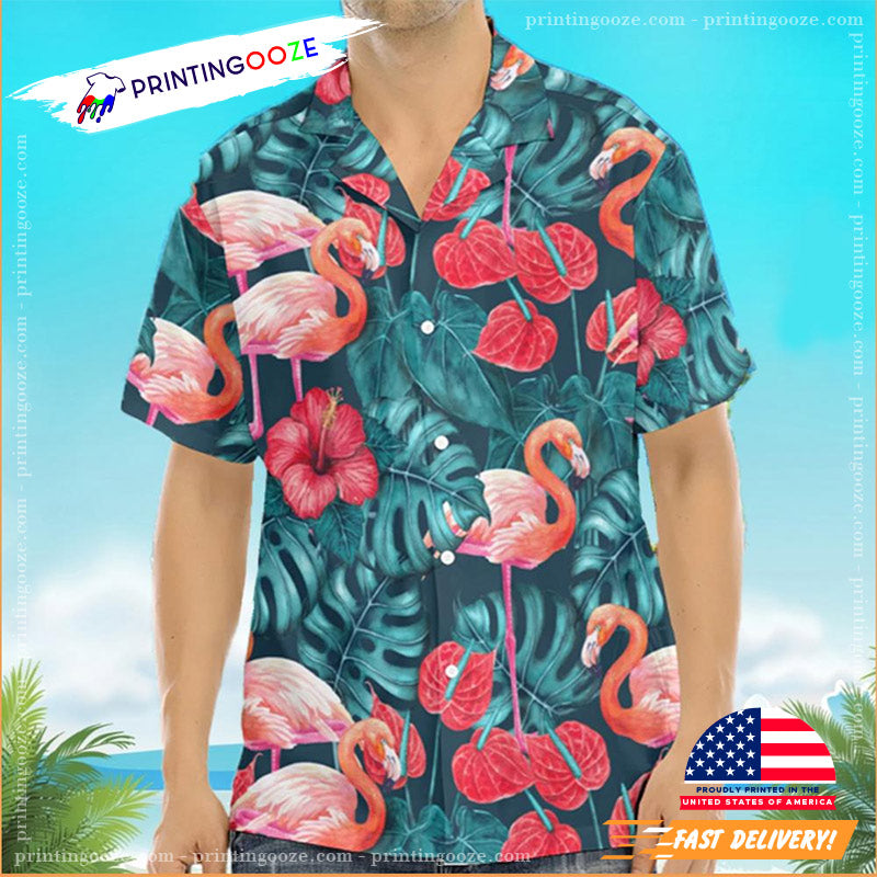 Red Flower Flamingo Hawaiian Shirt
