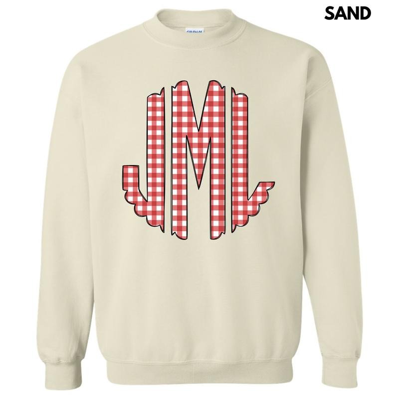 Red Gingham Monogram Sweatshirt 'NLB' T-Shirts, Hoodie | InkThreadWorks.com