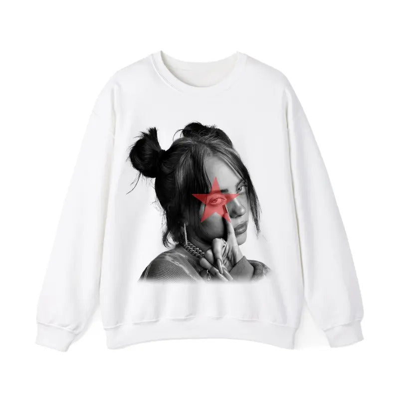 Red Star Billieee Eilishhh Sweatshirt, Graphic Sweater