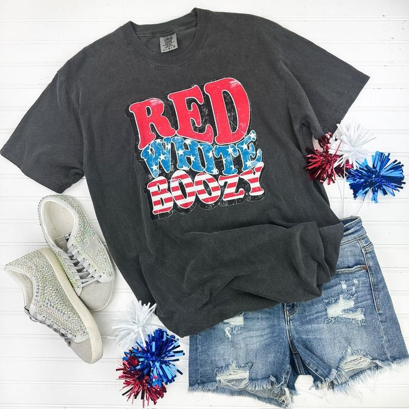 Red White & Boozy Comfort Colors T-Shirt Hoodie, Sweatshirt | InkThreadWorks.com