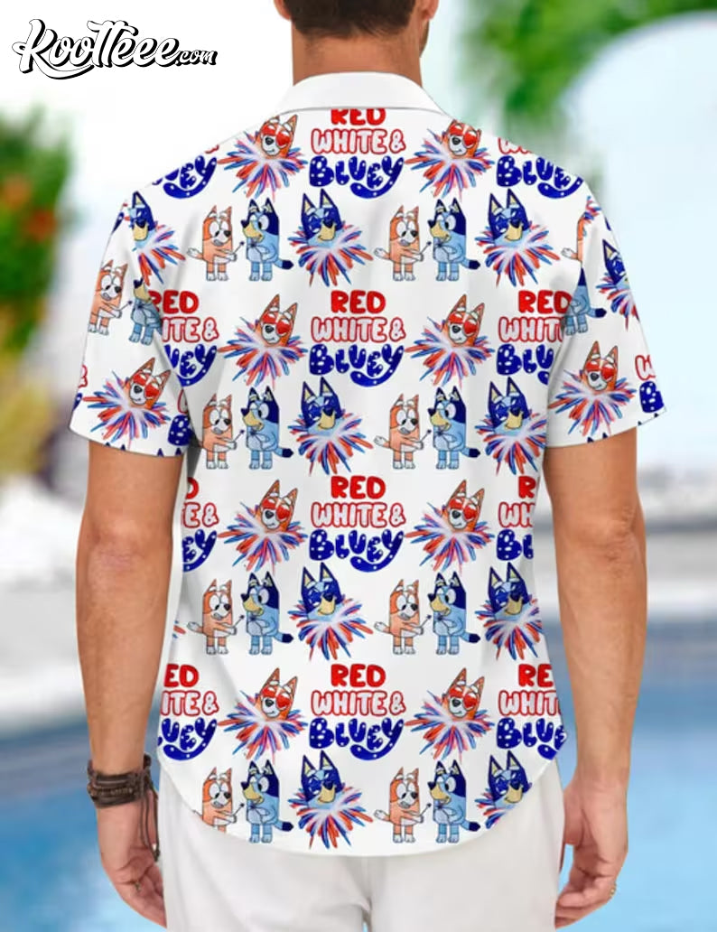 Red White And Bluey Fireworks Independence Day Hawaiian Shirt