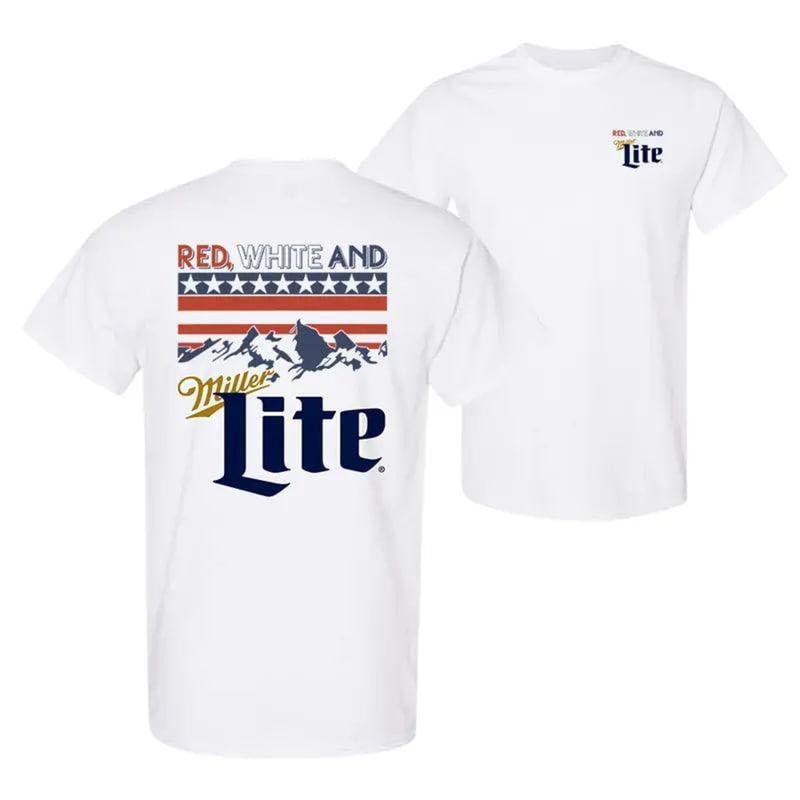 Red White and Miller Lite Shirt, 4th of July Beer Tee, Patriotic USA T-Shirt, Funny America Graphic Tee