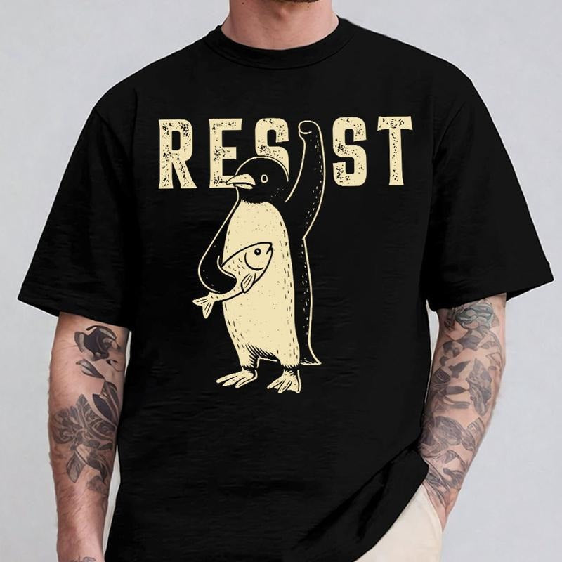 Resist Penguins Shirt, Penguins Against Tariffs Unisex Shirt, Anti Fascist Resist FDT Protest Democrat Gift Hoodie,...
