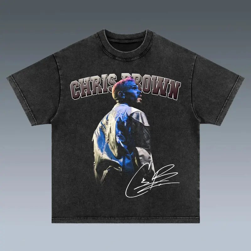 Retro Chr1s Br0wn Hip Hop Music Concert Shirt Shortsleeve Crewneck Top