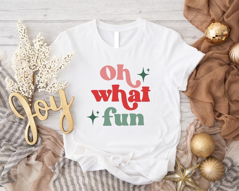 Retro Christmas Shirt, Oh What Fun T-Shirt, Woman Xmas Party Gift Tee, Vintage Christmas Tee, Winter Holiday Celebration...