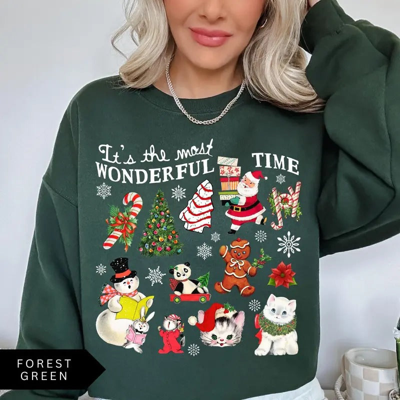 Retro Christmas Sweatshirt, It's the Most Wonderful Time, Women's Christmas Vintage Shirt, Trendy Holiday Sweatshirt,...