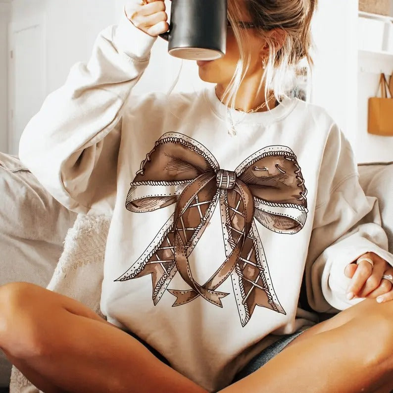 Retro Football Bow sweatshirt, Fall Coquette Bow sweatshirt, Fall Football sweatshirt, Football Sport sweatshirt,...