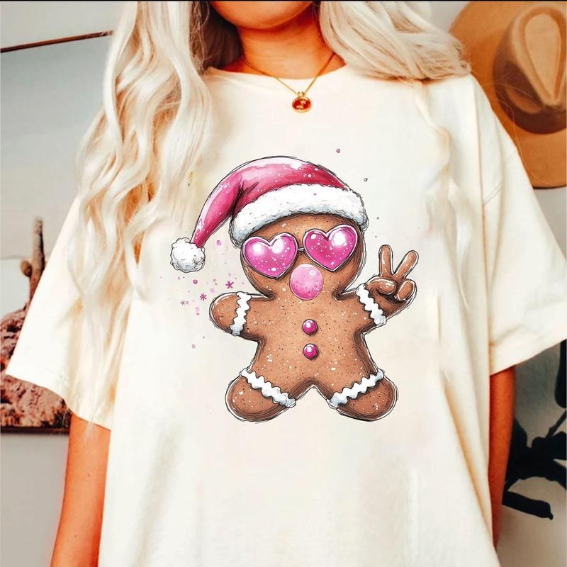 Retro Ginger , Gingerbread, Pink Christmas, Blowing Bubble, Vintage Christmas, PNG, Santa, Sunglasses T-Shirts, Hoodie,...
