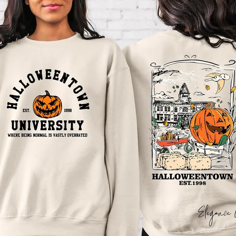 Retro Halloween Back and Front Sweatshirt, Vintage Halloween Crewneck Sweater, Halloween Women's Sweatshirt